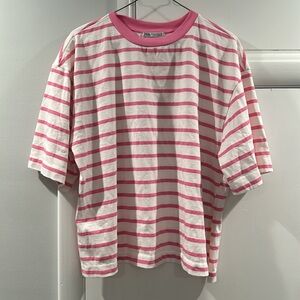 Zara Pink Striped T-Shirt. Size Medium!